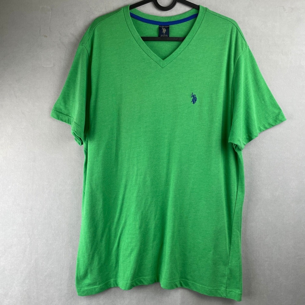 US Polo Assn Mens‎ V-Neck T-Shirt Green Heather Short Sleeve Logo St. Patricks L